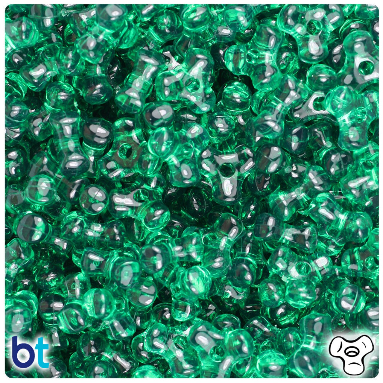 BeadTin Emerald Transparent 11mm TriBead Plastic Craft Beads (500pcs)